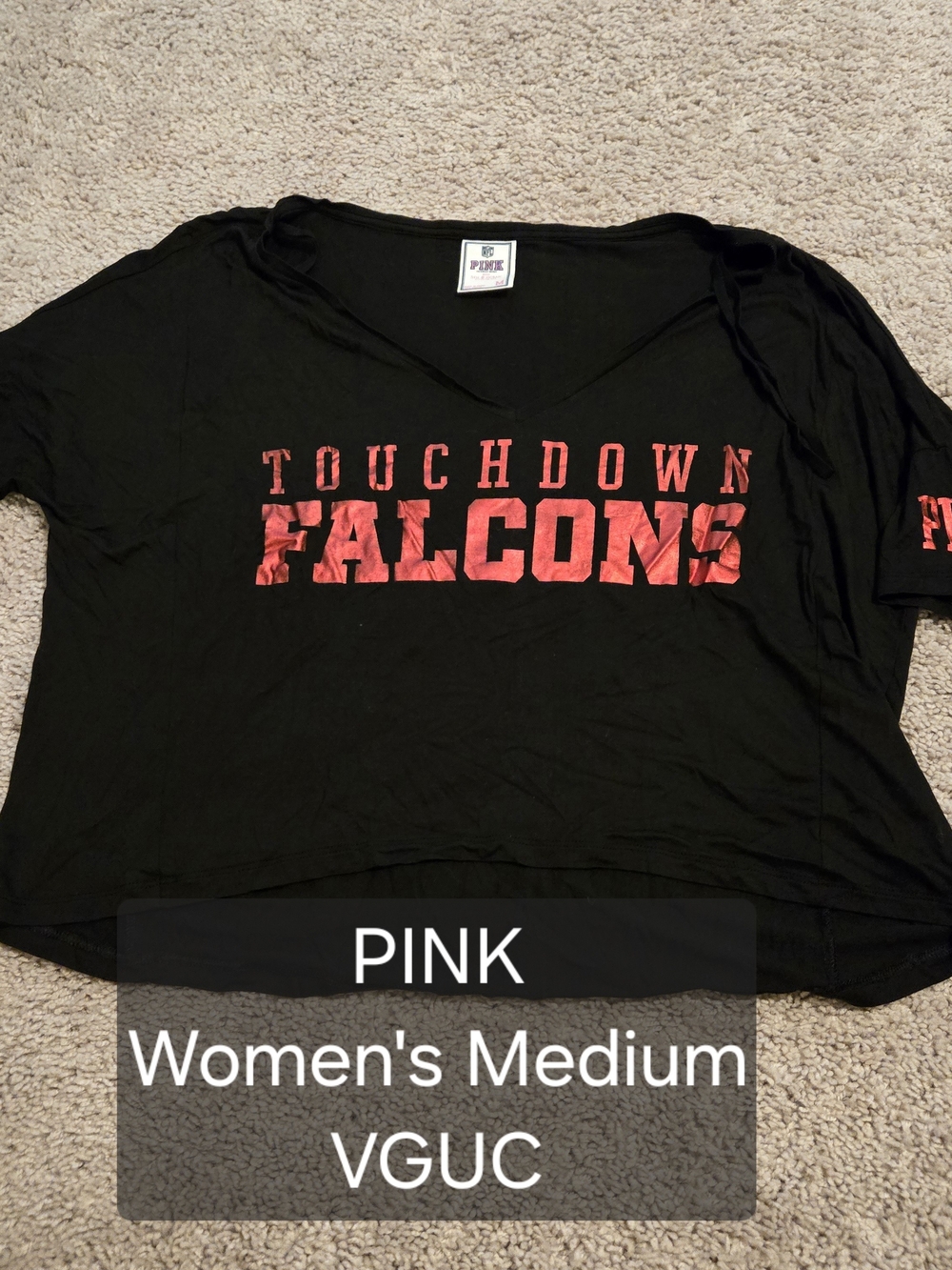 PINK Victoria's Secret Black V-Neck 'Touchdown Falcons' Graphic Tee